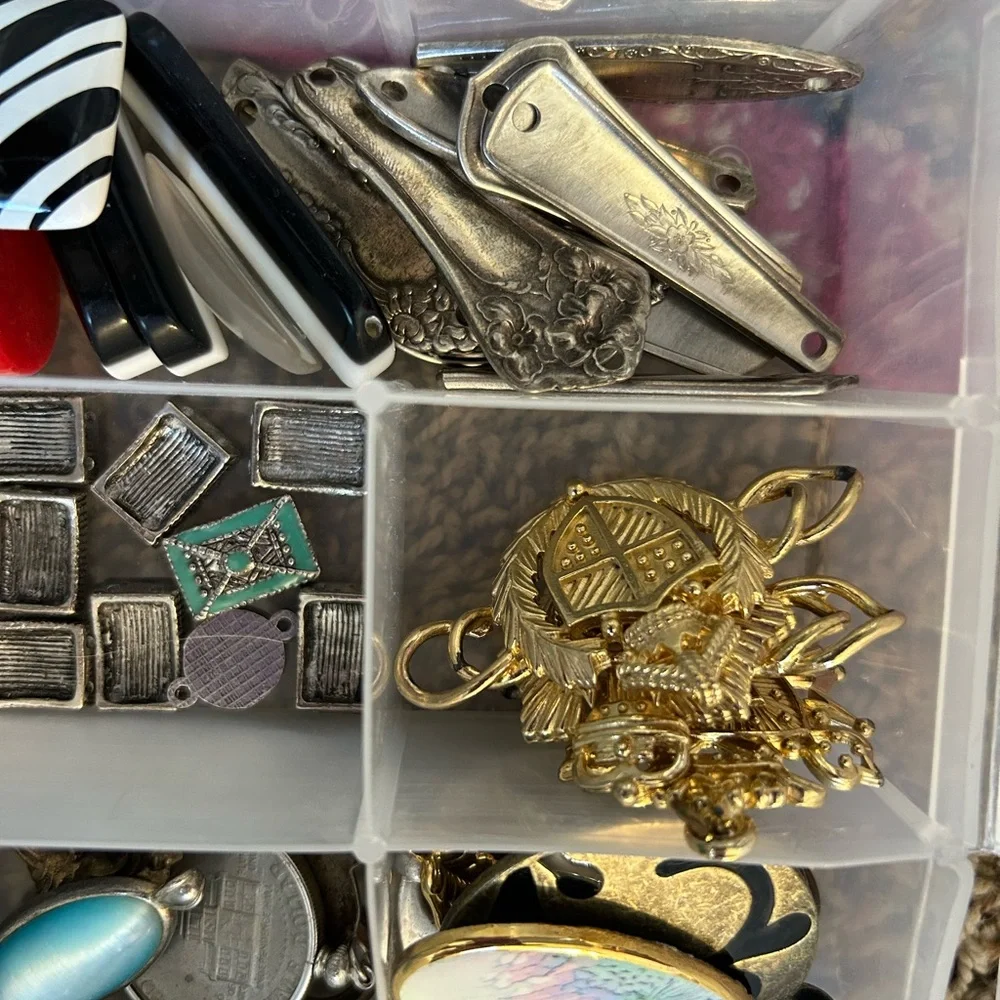 HUGE collection jewelry making supplies pendants spacers vintage spoons pennies
